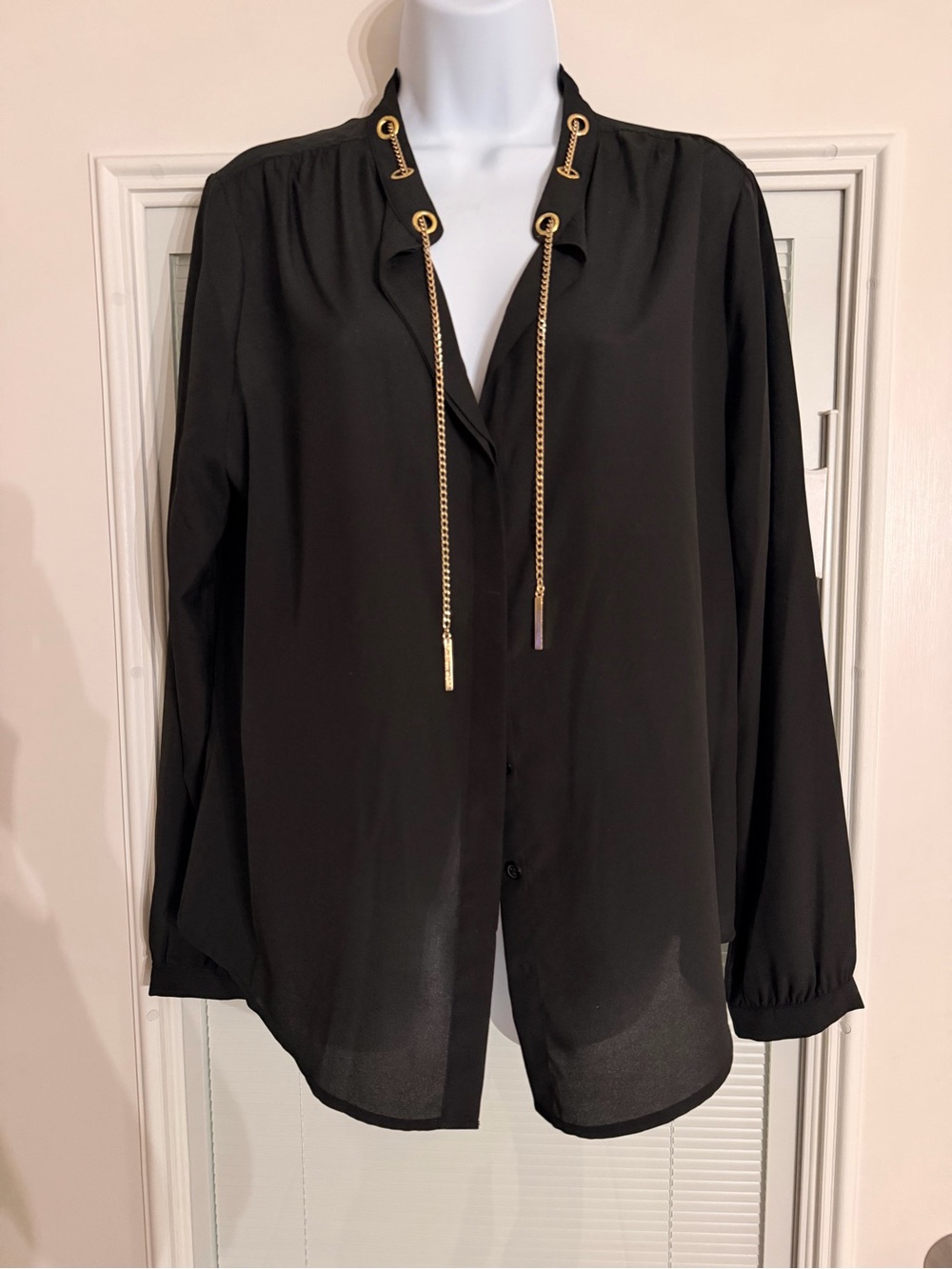 Michael Kors Black Blouse with Gold Chain Accents
